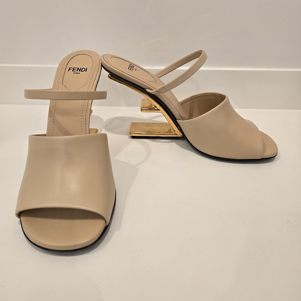 Fendi First Women's Nude Sandals with Gold Heel *NEW